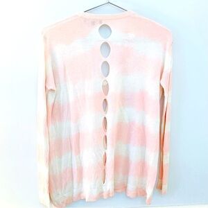 CENTRAL PARK WEST
Tie Dye Cutout V-Neck Pullover, light pink and white